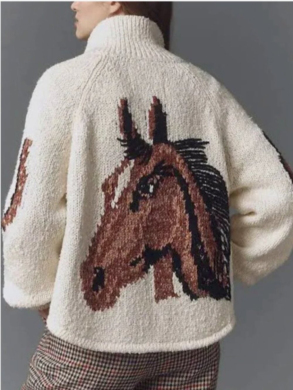 Anthropologie Pilcro Western Horse Knit Oversized Cardigan Sweater size S